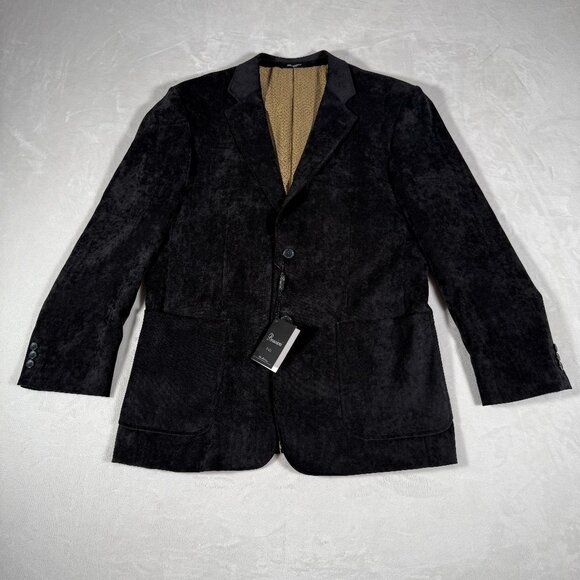 Bresciani Italy Blazer Men Size 40 Black Velour Two-Button Casual